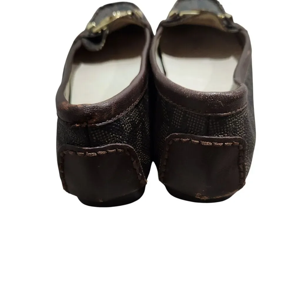 Michael Kors Brown Logo Loafers‎ Flats Gold MK Hardware Women’s Size 6M